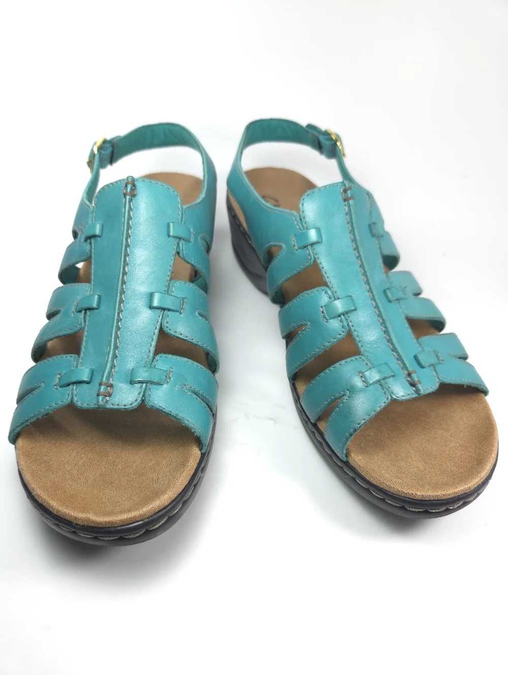 Clarks Lexi Marigold Teal Leather Strappy Wedge Sandals W 11 - Picture 5 of 14